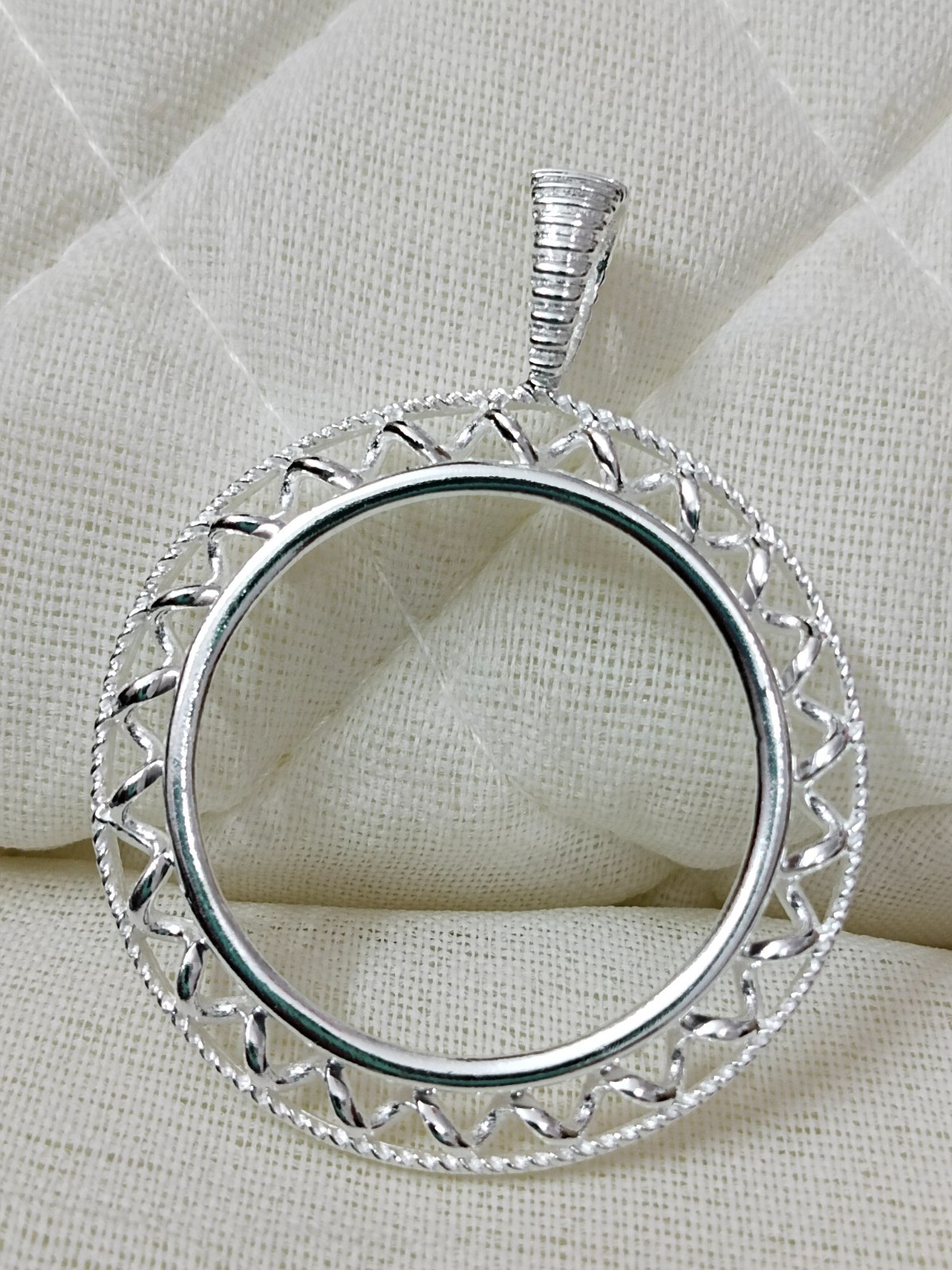 925 Sterling Silver Round Bezel Pendant Blank Bezel holder Coin Connector