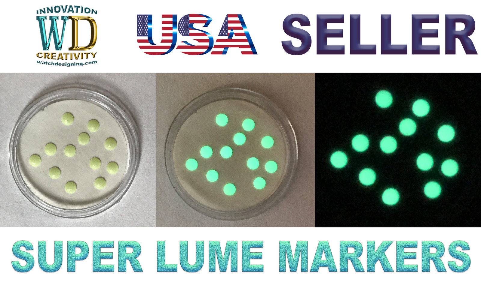 Watch Dial Hour Markers 12 SUPER LUME Numerals Dots Bars parts repair 2.10mm