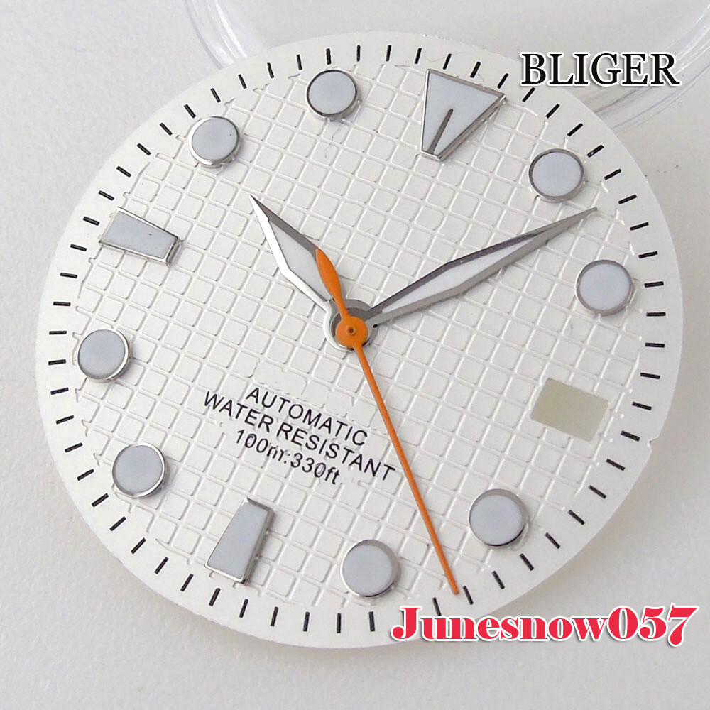 Bliger Blue/White Watch Men Dial Green Lume 29MM Fit NH35A NH36A SKX SRP