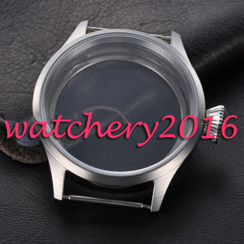 Brushed 43mm sterile steel Watch CASE sapphire glass fit 6498 6497 movement