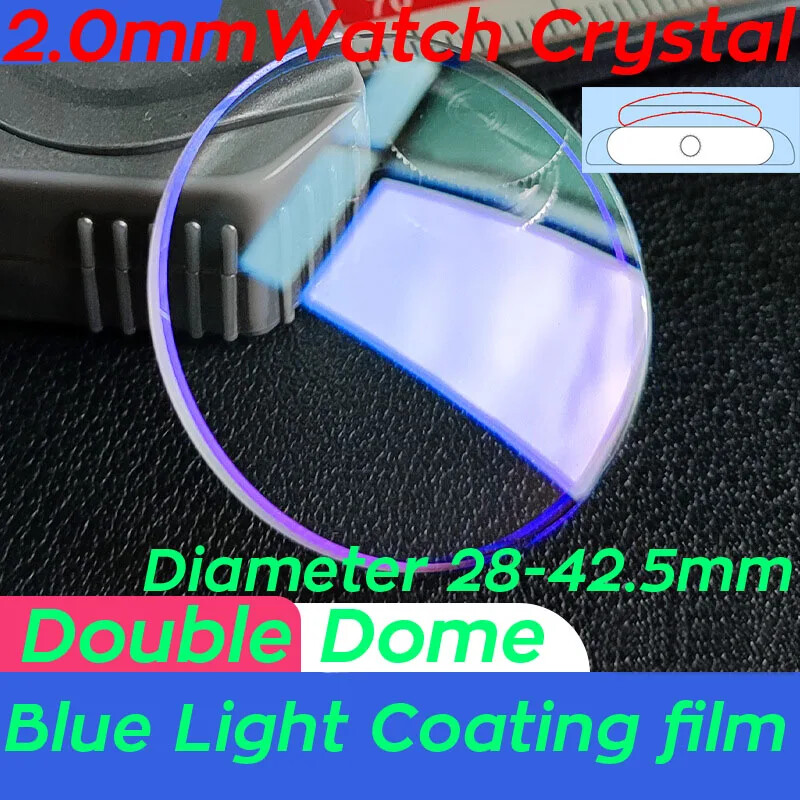 Blue Light Coating Film 2.0mm Double Dome Round Mineral Watch Crystal 28-42.5mm