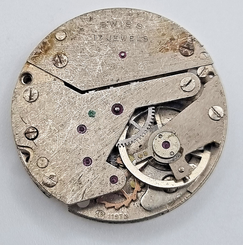 EB 1197N Manual Wind Watch Movement 17 Jewels Swiss Parts Repair Untested 23.5mm