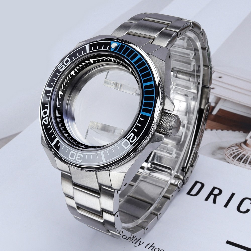 43.80mm Premium Steel Watch Case Sapphire Samurai Style For Seiko NH35 Movement