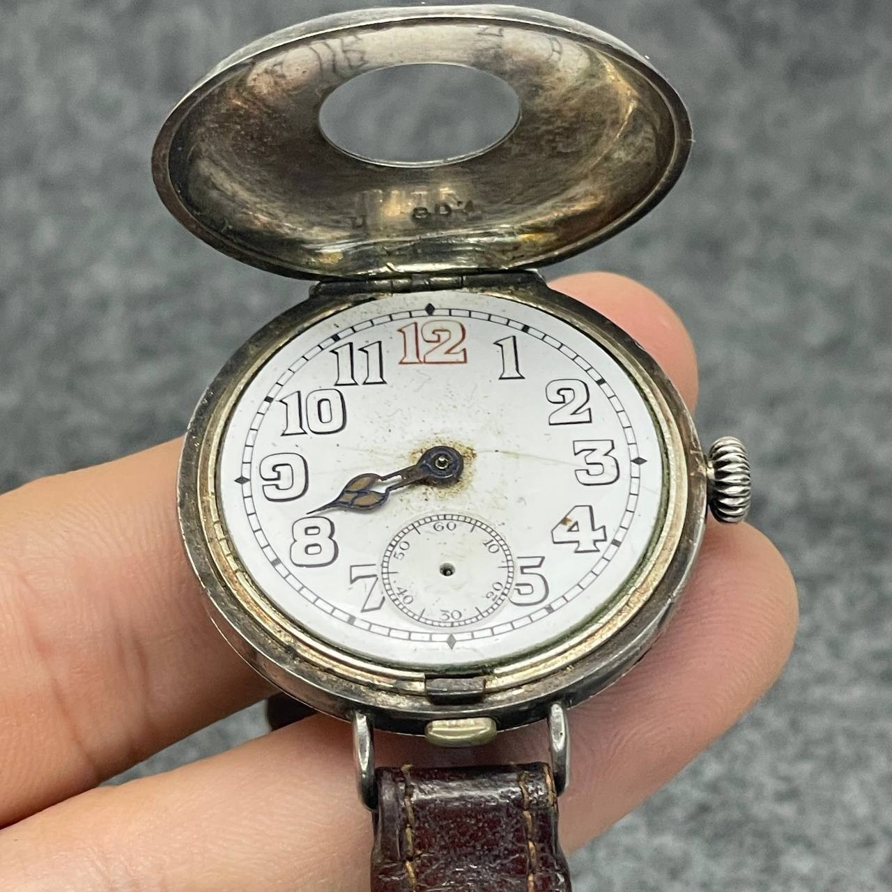 RARE 0.925 SILVER HALF HUNTER BUTTON CASE SWISS WATCH X REPAIR/PARTS FROM 1920