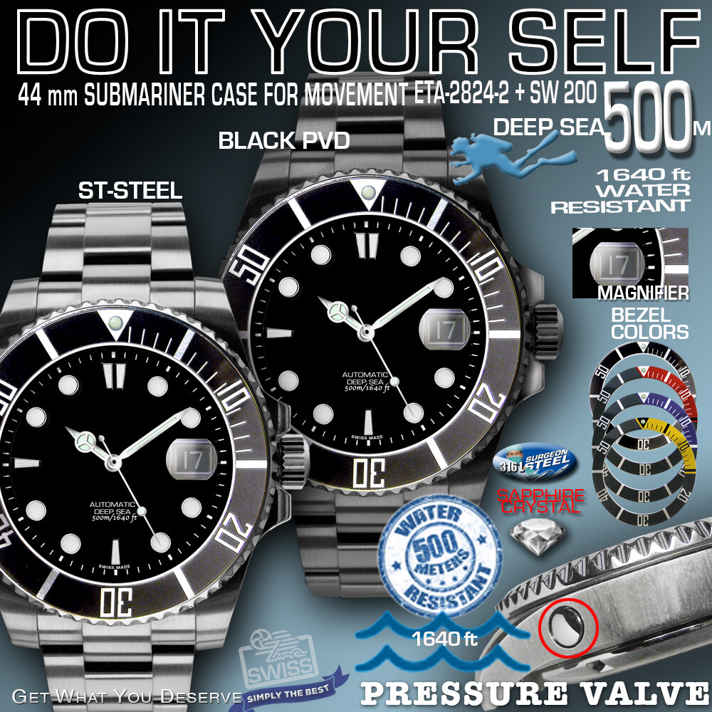SET: CASE SUBMARINE 500M,1640 FT- CLASSY DIAL, for ETA 2824-2 or SW 200