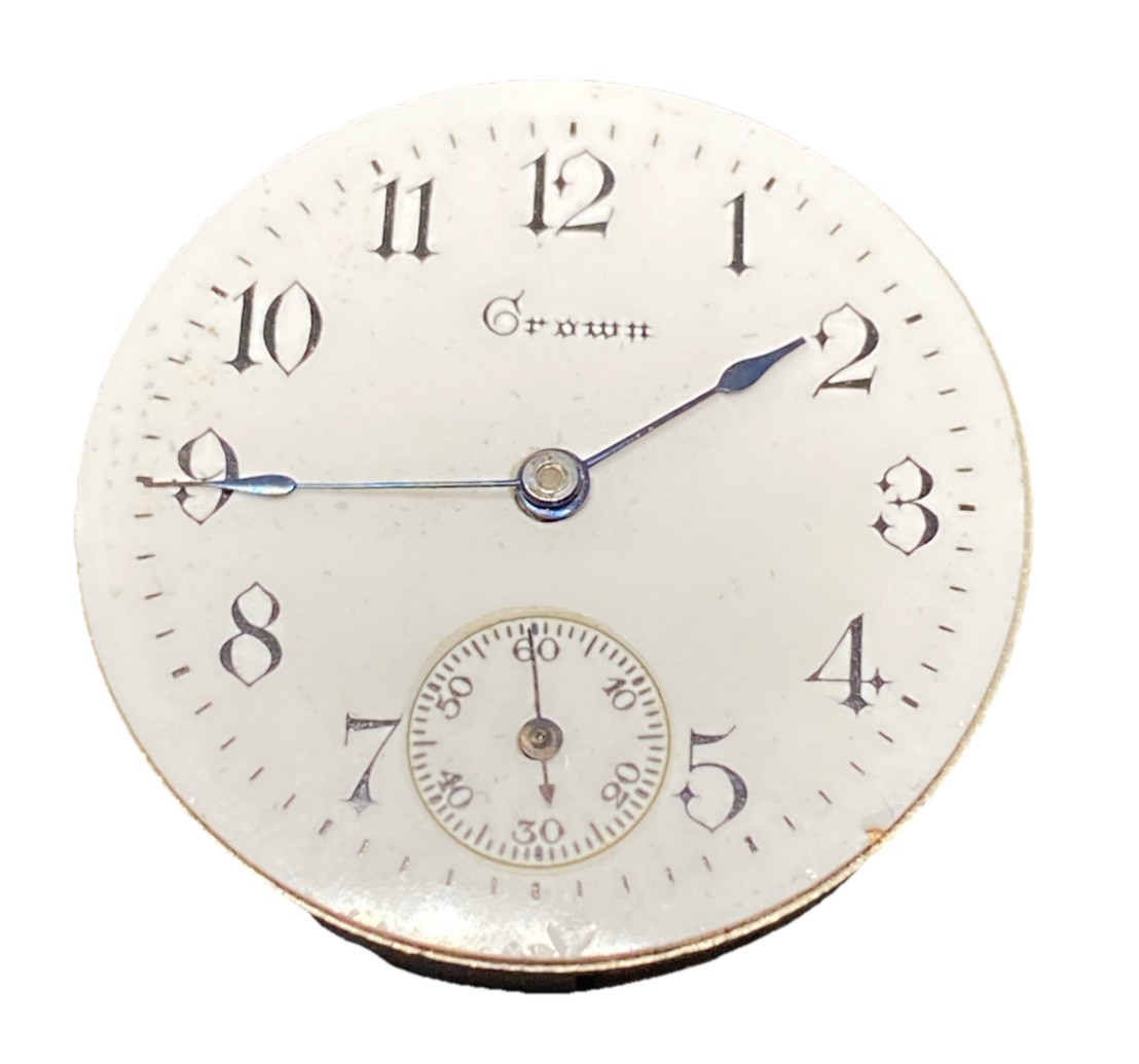 Crown Pocket Watch Movement 15 Jewels Openface 28 Mm Ticking F8899