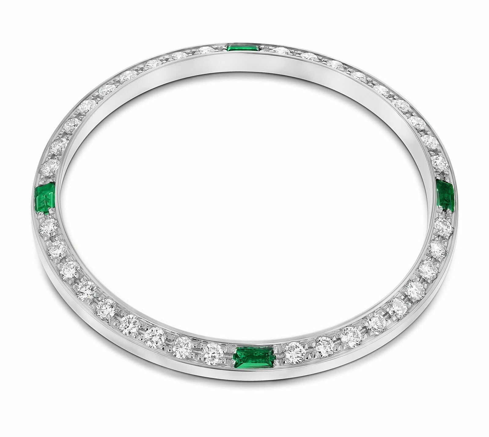 14KW GOLD .90CT BEAD SET MOISSANITE BEZEL COMPATIBLE WITH ROLEX 34mm ,4 EMERALDS