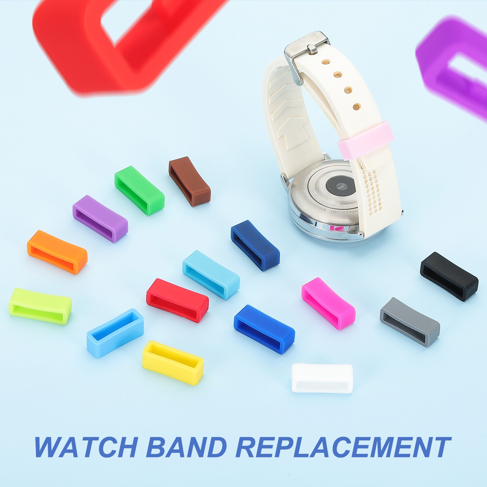 6Pcs 20mm Silicone Watch Band Holder Loop Replacement Blue