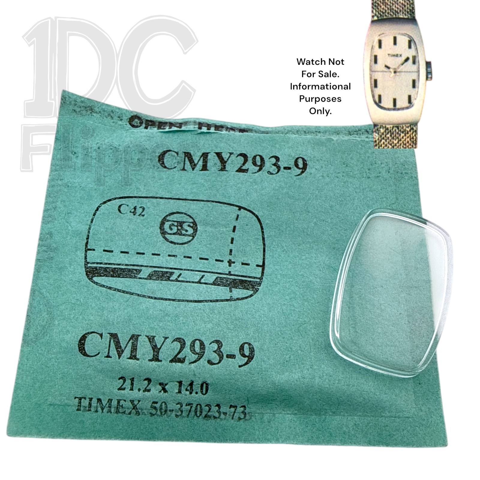 Timex Watch Crystal G-S CMY293-9 21.2 x 14.0 Rectangle Cushion Ladies 1973 Read!
