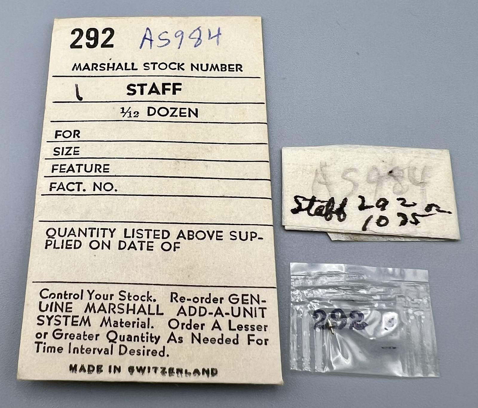 AS-984 BALANCE STAFF 292 A SCHILD SWISS WATCH PARTS Factory Sealed NOS LOT G10
