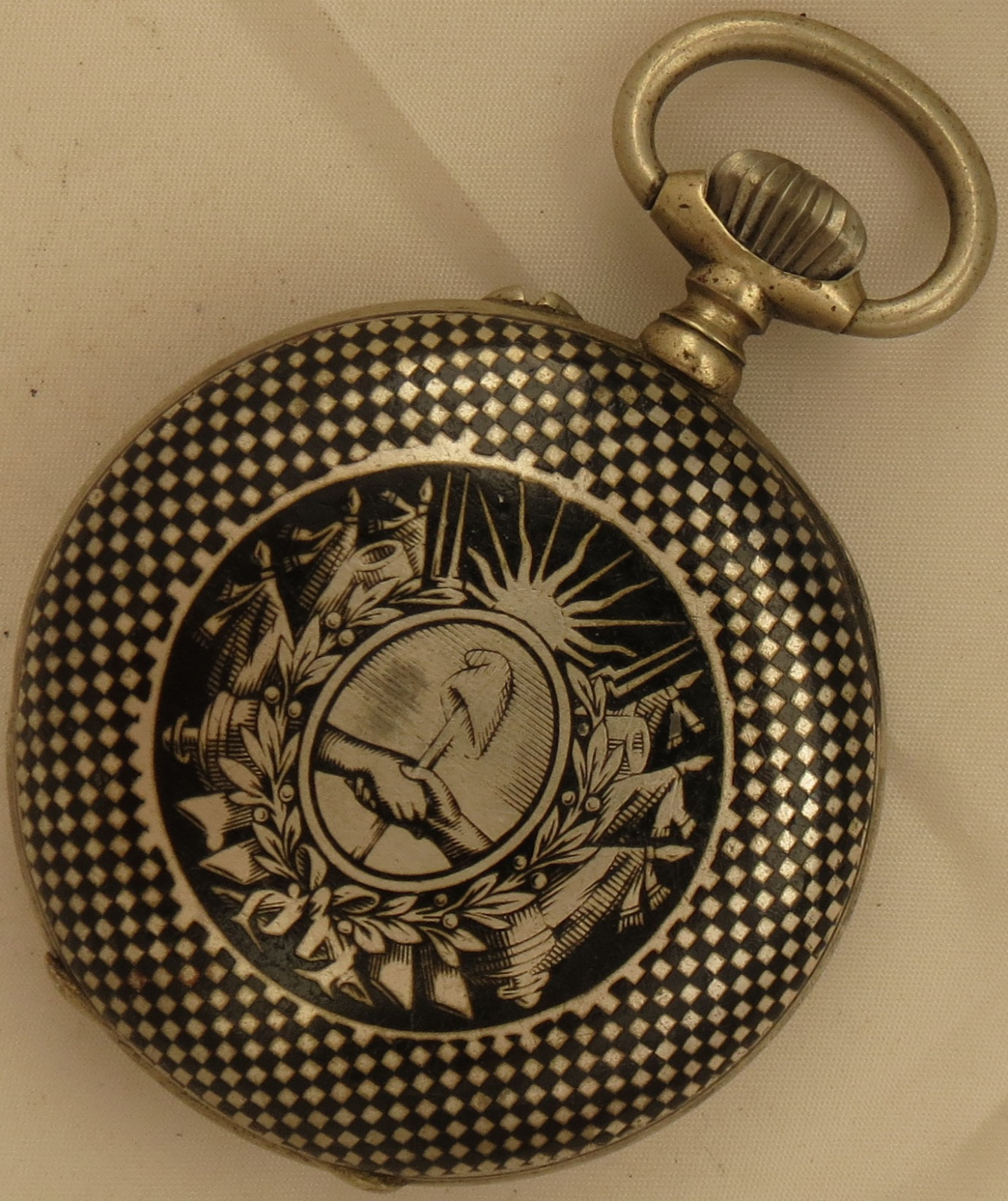 Vintage Pocket Watch Open Face White Metal & Enamel Case 49,5 mm. in diameter