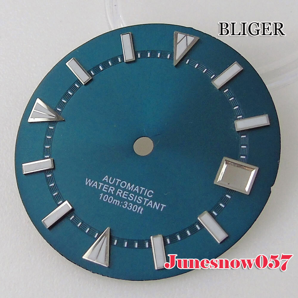 Bliger Blue/White Watch Men Dial Green Lume 29MM Fit NH35A NH36A SKX SRP