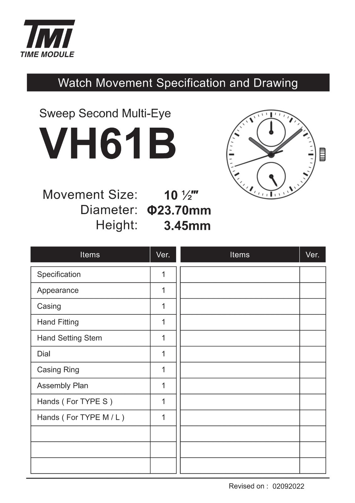 Genuine Seiko TMI VH61 Quartz Movement Sweep Second 24H Subdial Caliber SII Japa