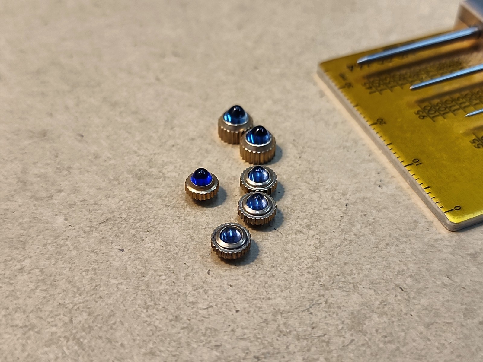 Lot Of 6 Vintage NOS Fancy Blue Jewelled Tap 7 Dustproof Wristwatch Crowns