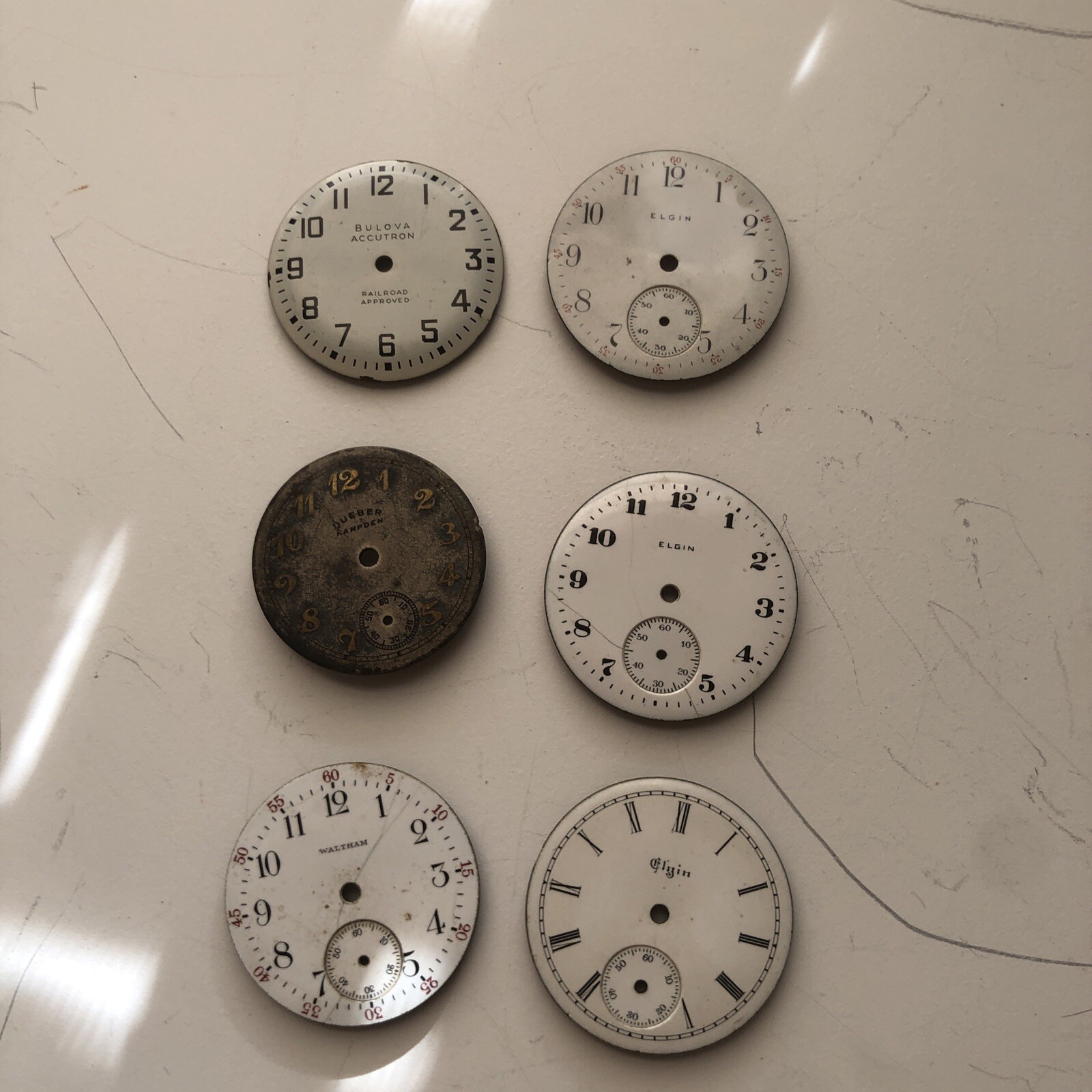 Lot of 6 Watch Face Parts Waltham, Elgin, Bulova