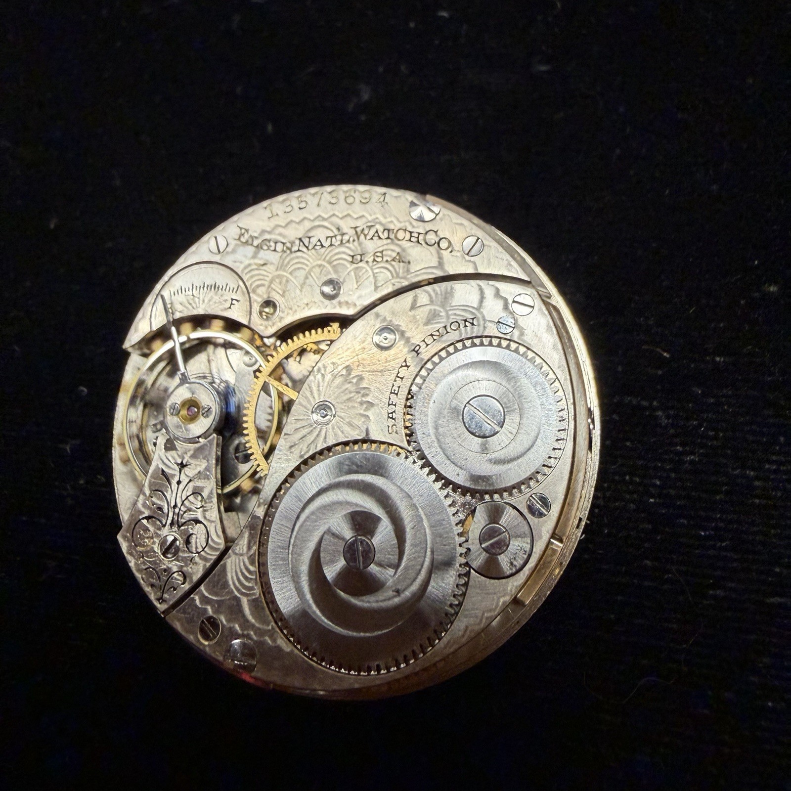 Vintage Elgin Grade 301 12s 7J Pocket Watch Movement & Dial For Parts Or Repair