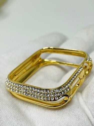 Custom 24k Gold Plated Case For Apple Watch 42 Series 10 Diamond Rhinestones