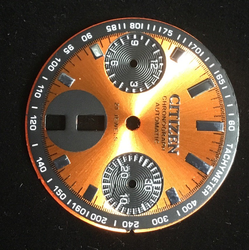 CITIZEN Bullhead 8110 Chrono Auto 23J 28mm Orange & Black Dial New For Parts