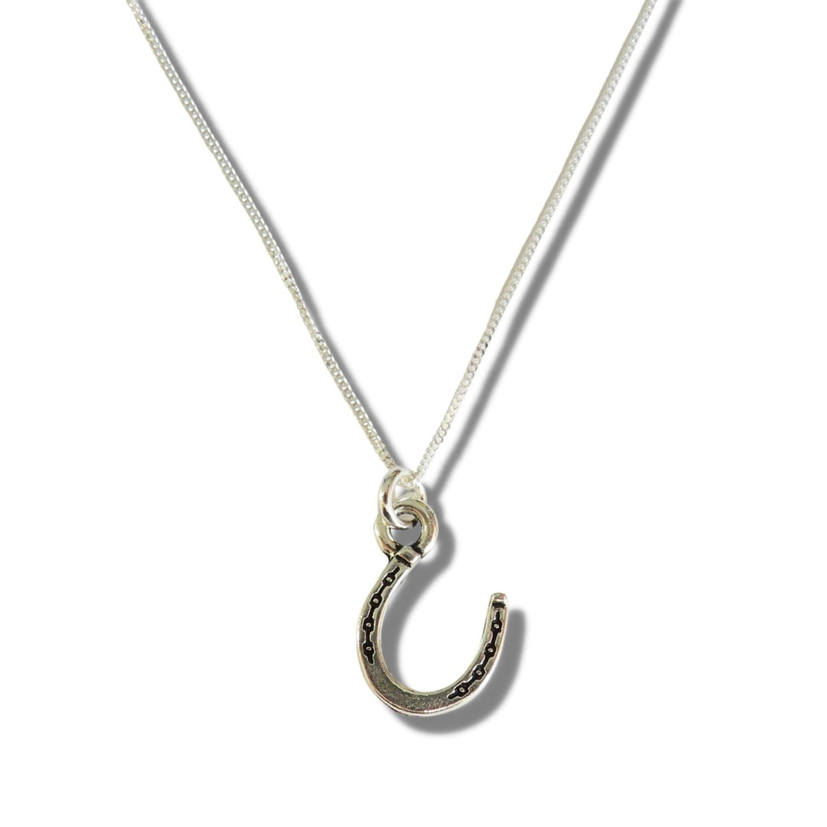 Necklace Silver Horseshoe 11.5mm Charm Sterling Silver 16 or 18 Inch Chain Boxed