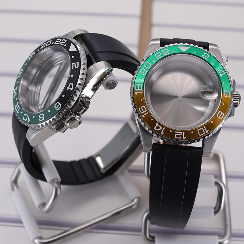 40mm Watch Case+Rubber Strap GMT one-way 120 turn Ceramic Bezel For Nh35 nh36/38
