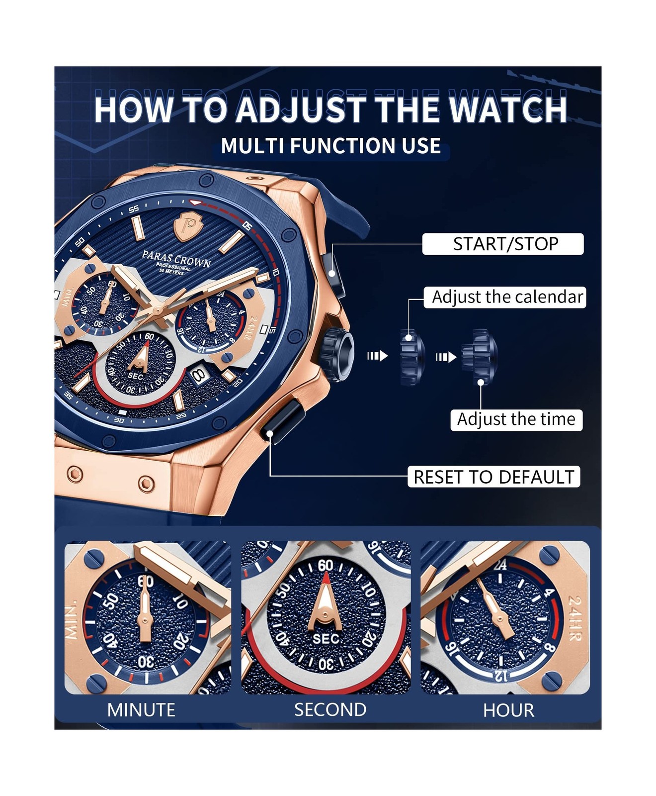 Mens Watches Fashion Luxury Quartz Waterproof Chronograph Wrist Watches for M…