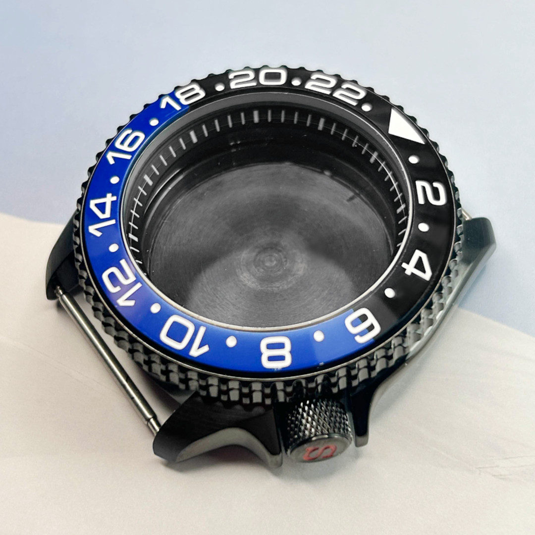 42mm Black PVD Ceramic Blue Bezel Chapter Ring Watch Case Fit NH35 NH36 SKX007