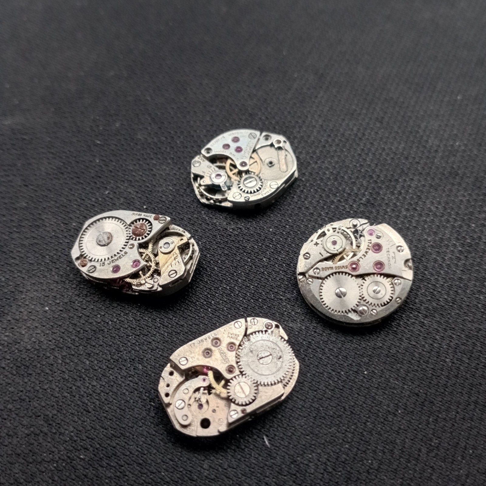 Four Pieces Lot of Vintage Swiss Movements for ladies, Technos, Benrus, Roamer