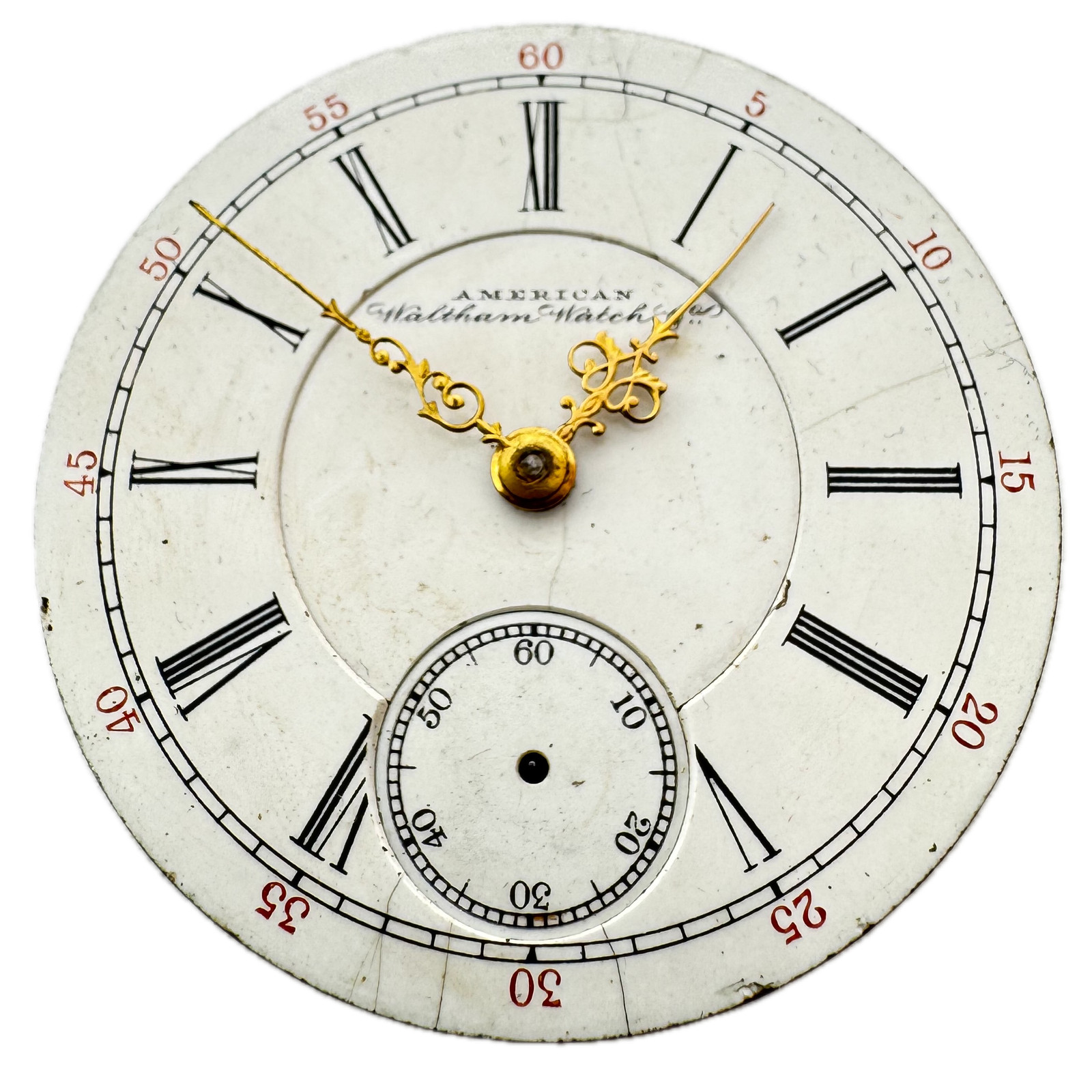 Antique 18s Waltham Roman Fancy Louis XIV Pocket Watch Movement Sterling USA 7J
