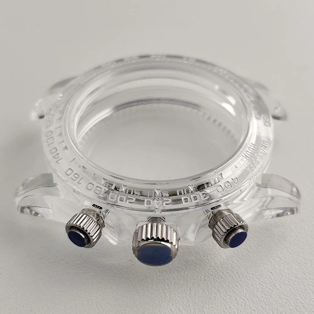 39.3mm Transparent Watch Case Acrylic Case for VK63 Movement Wristwatch Parts