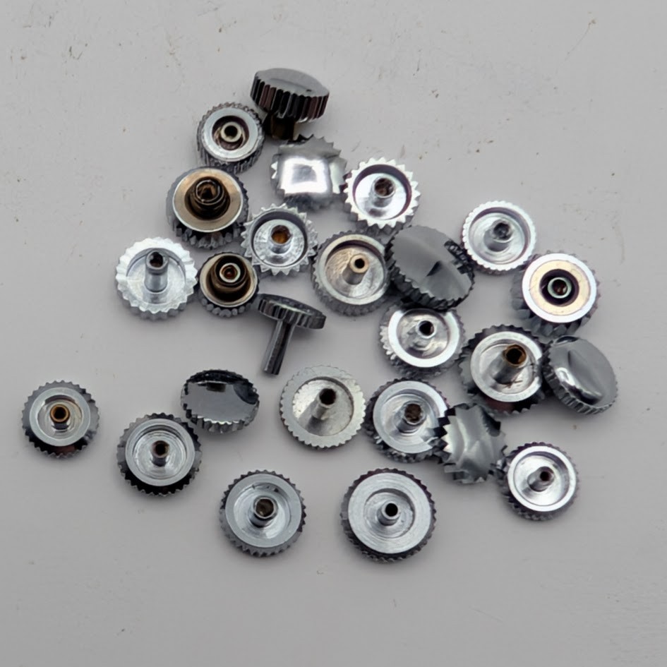 NOS Watch Crowns Lot of 25 Silver Tone Mixed Sizes Parts Repair