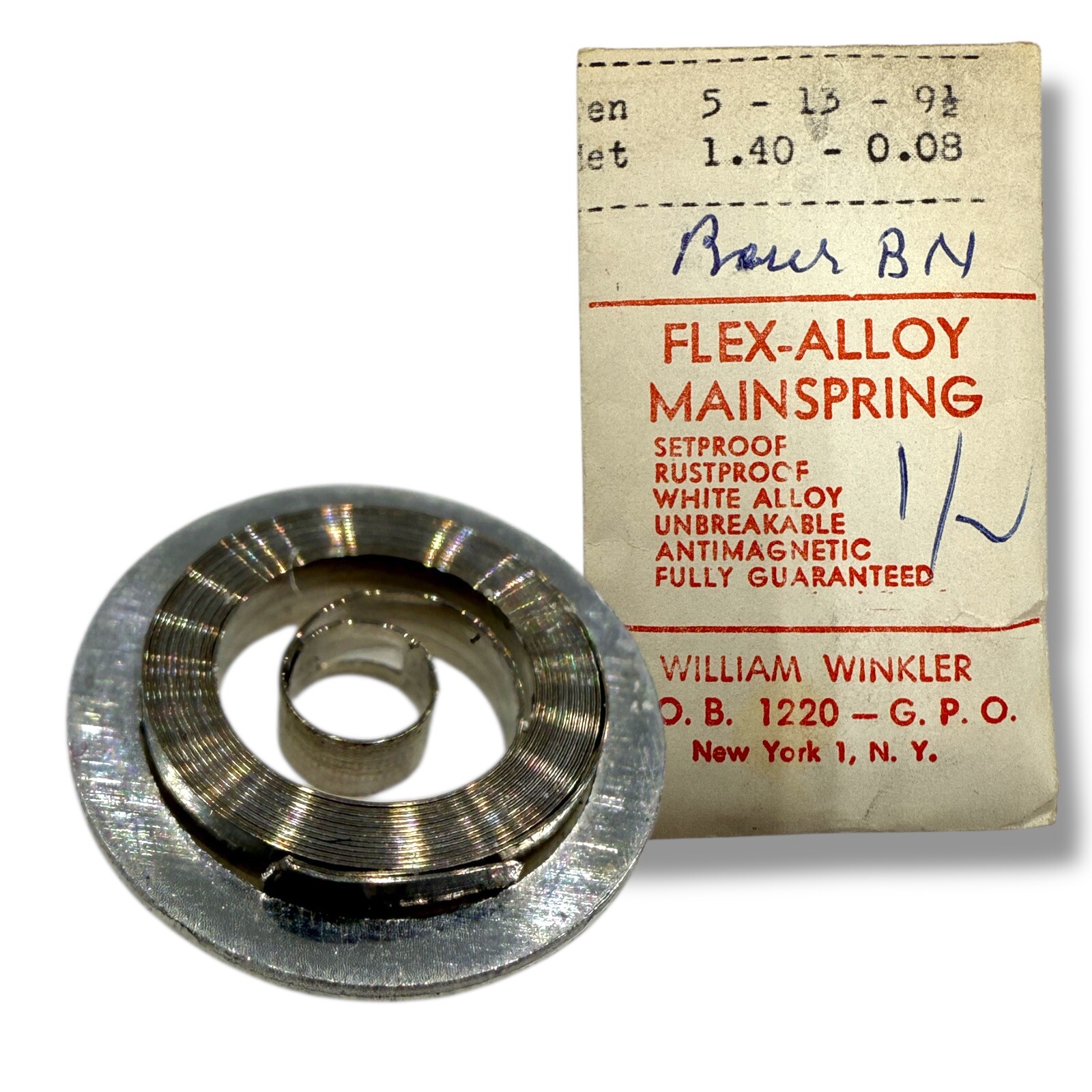 Mainspring 1.40 x 0.08 x 9.5 Alloy Watch Part Denn. 5 x 13 x 9 1/2 NOS Read!