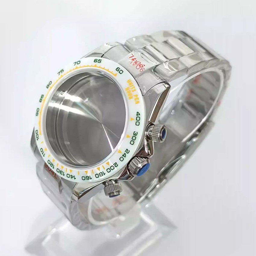 39mm Sapphire Crystal Solid Back Watch Case with Strap Bezel for VK63 Movement