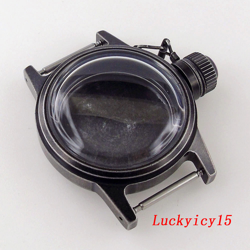 36mm Brush Silver Black Sandblast Watch Case fit NH35A NH36A NH34 SKX SRP 7S26