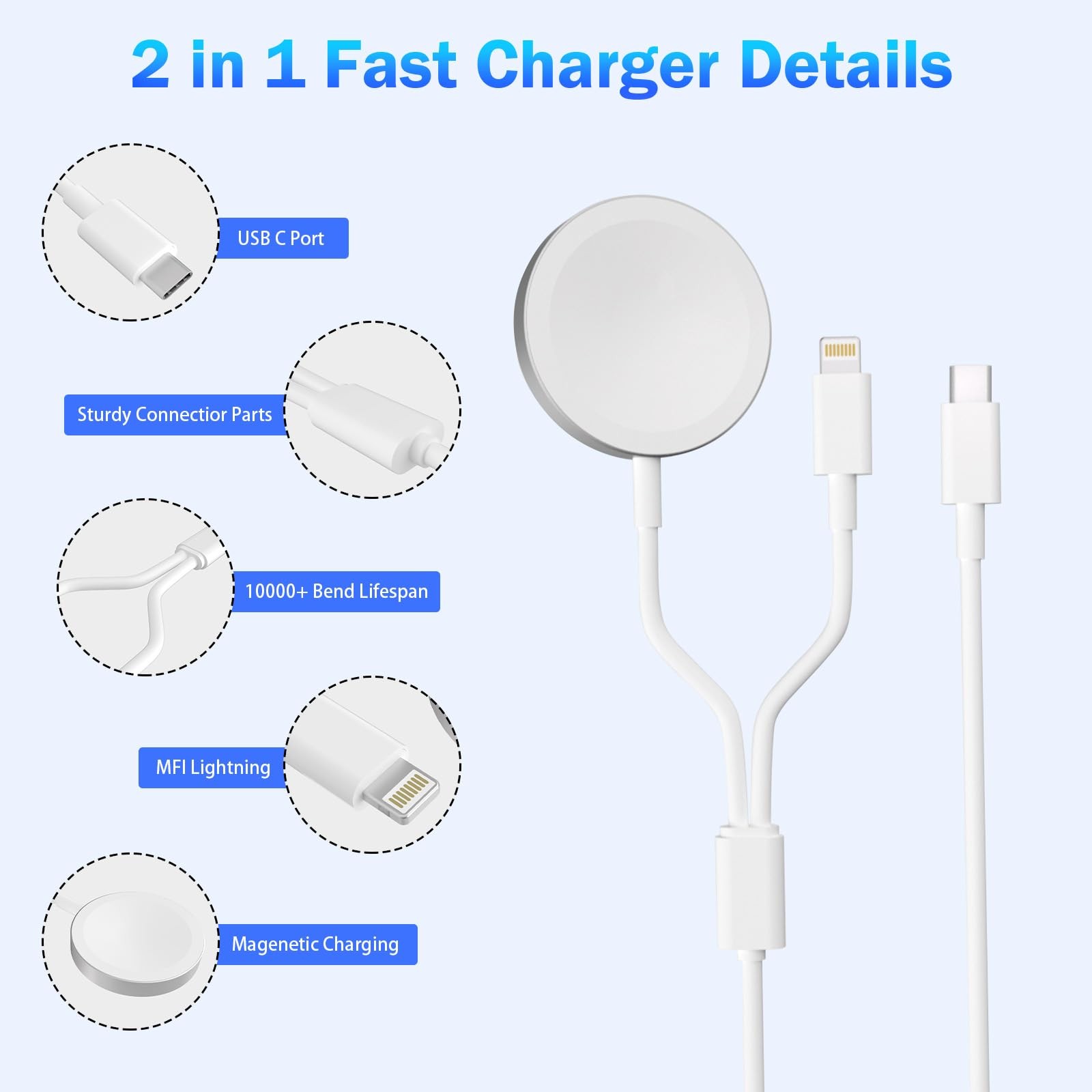 Fast Charger for Apple Watch Charger, 2-in-1 Multi Magnetic Watch Charger Cab…