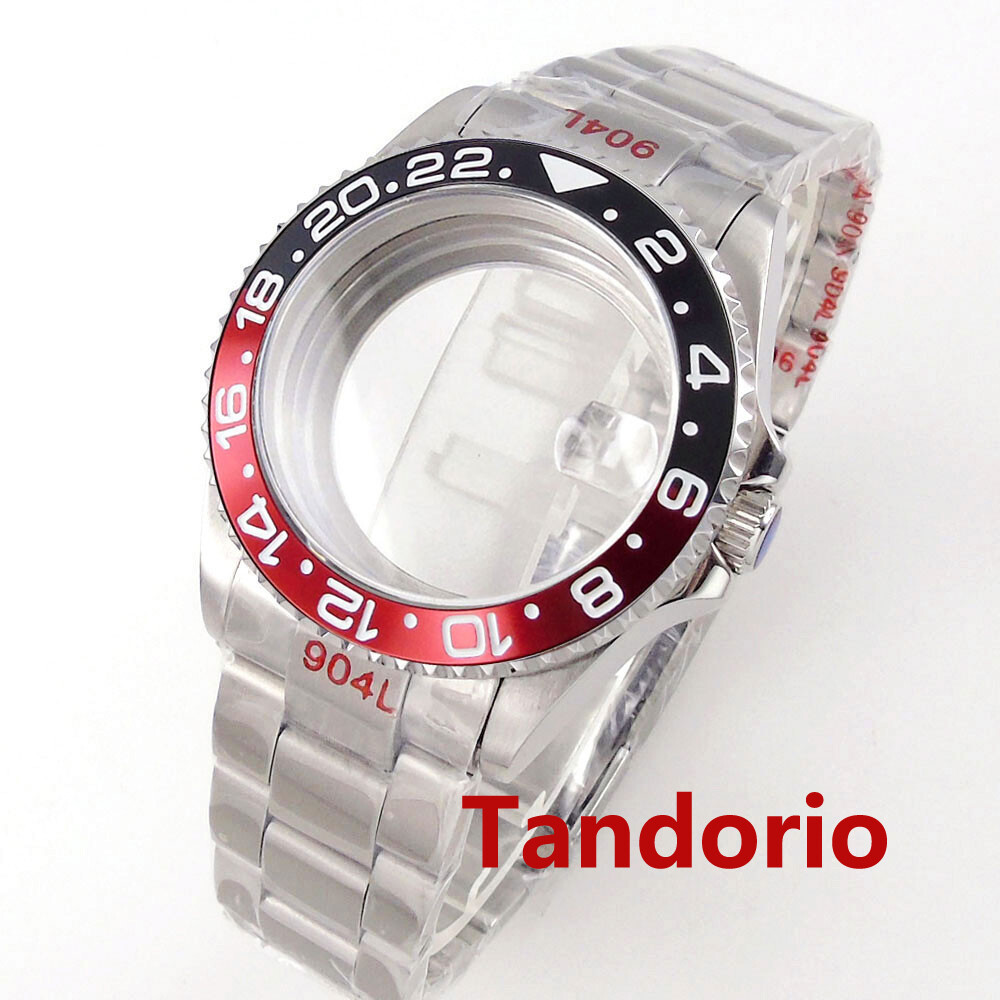 40mm Black Red Watch Case 20ATM Diver Sapphire Glass Fit Automatic NH35A PT5000