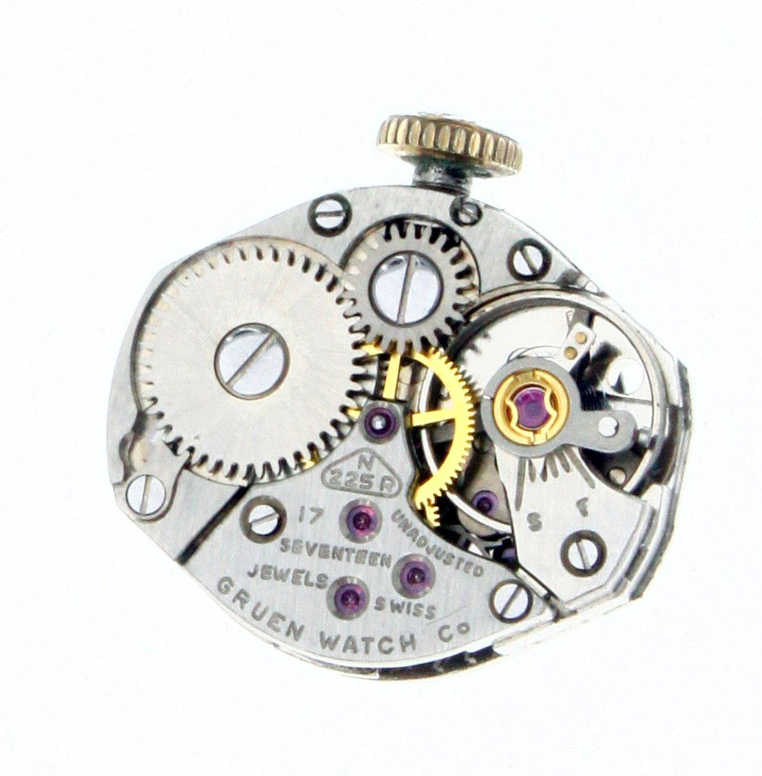 Gruen Precision Model N225R Vintage Used 17 J Watch Movement 6.75 x 7.75”’ Runs