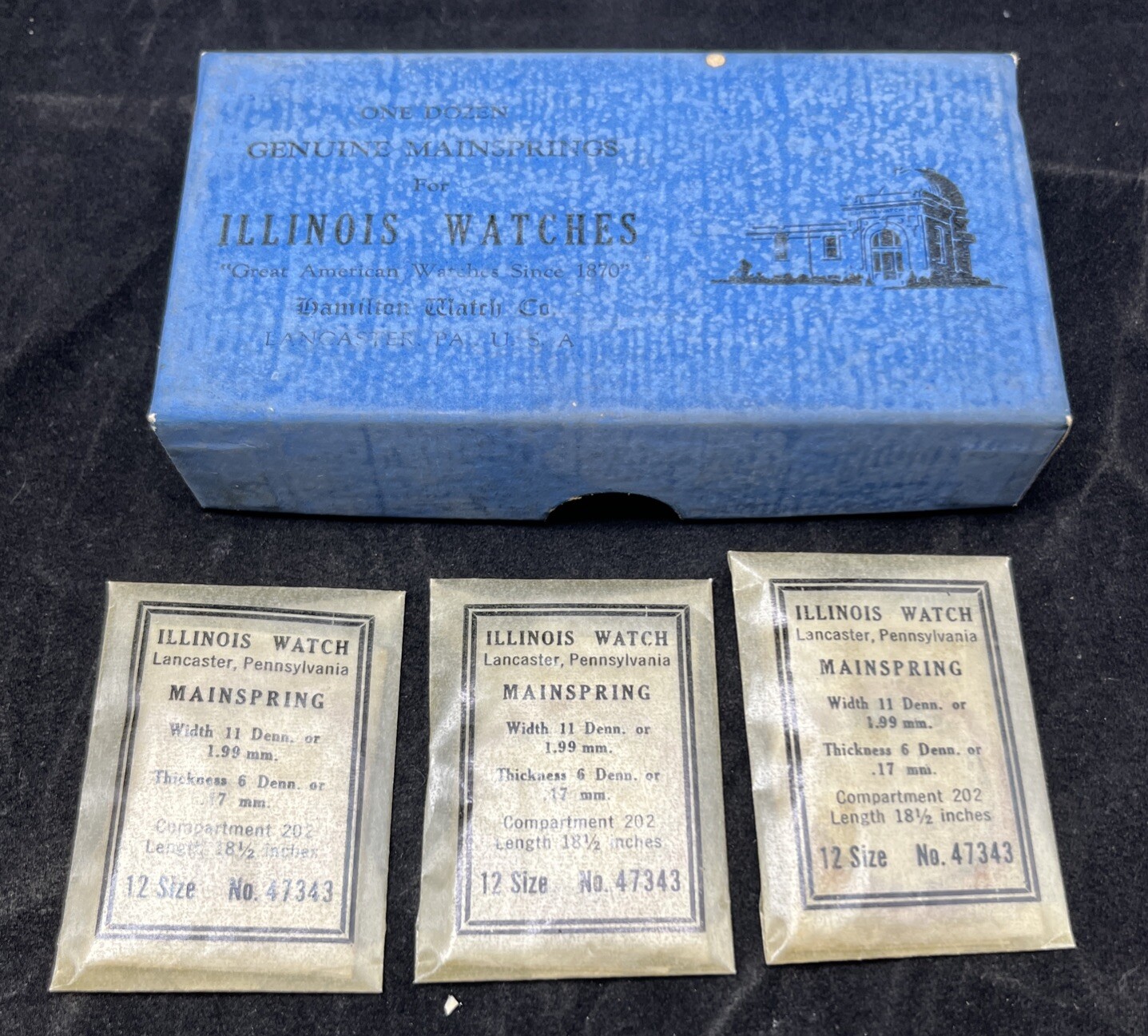 Lot of (3) NOS Hamilton Watch Co Mainspring 12 Size No.47343 W/Box @35