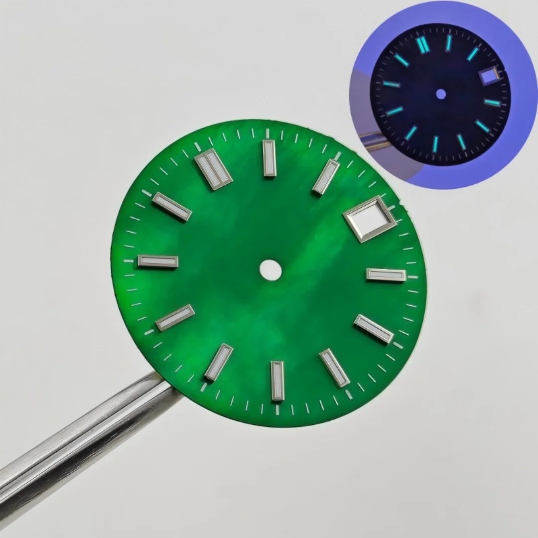 28.5mm Mother Of Pearl Watch Dial Blue Lume NH35 NH36 Automatic Movement Modding