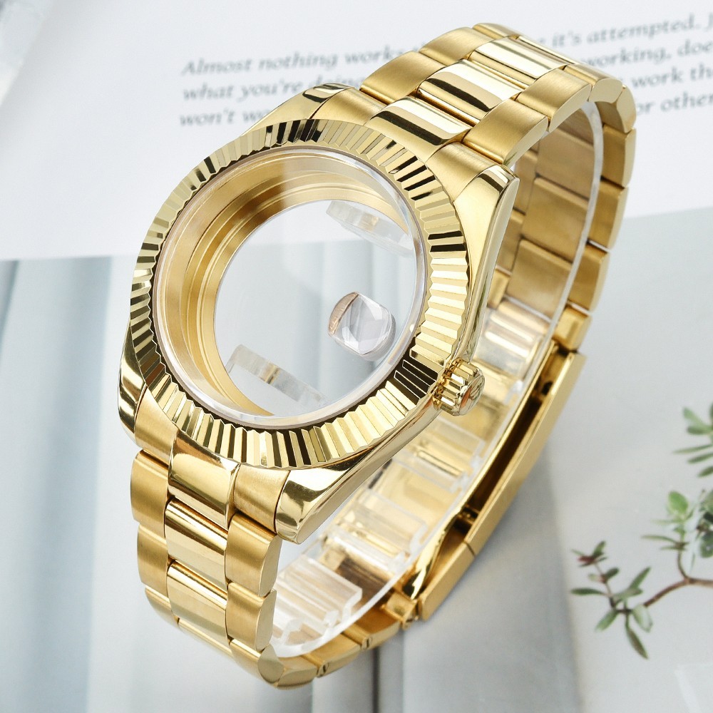 Sapphire 36mm/39mm Oyster Watch Cases Band Fluted Bezel For Seiko NH35 Movement