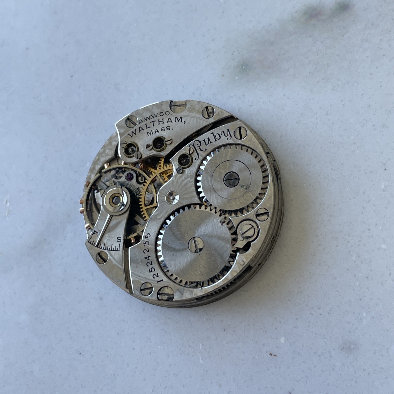 American Waltham Watch Co. 12524235 pocket watch movement & dial parts deals buy