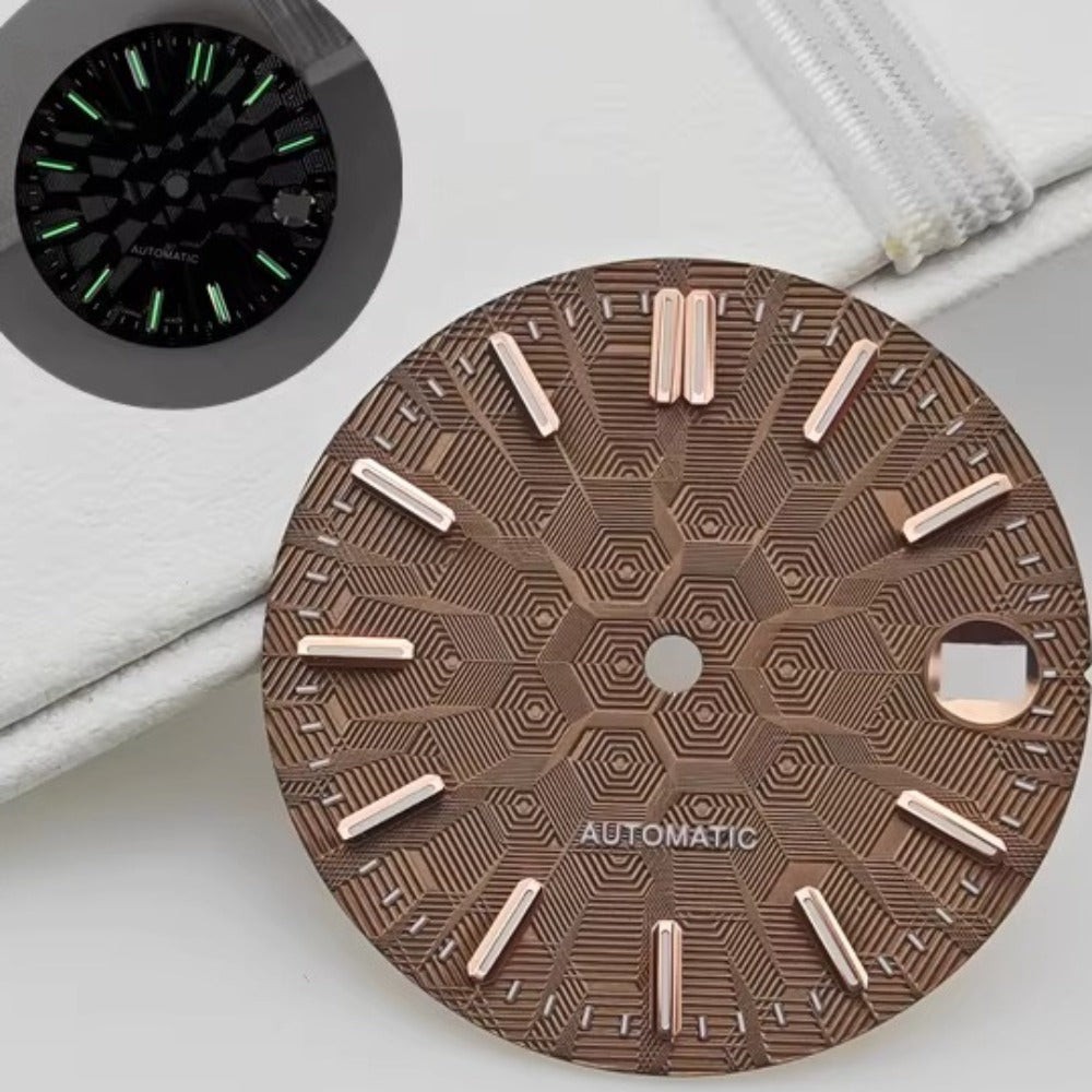 Brown 28.5mm Rose Golden Nail Constructed Lume No Logo Watch Dial for NH35 NH36