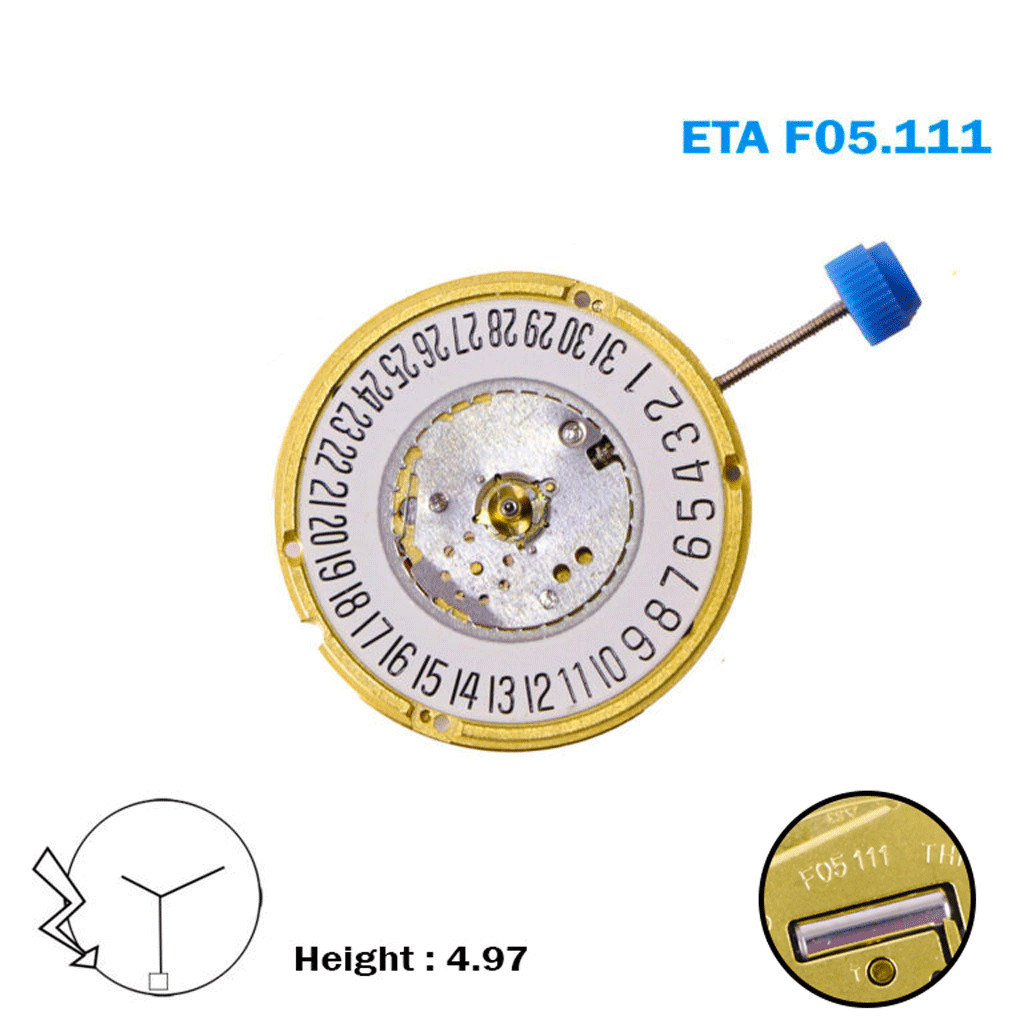 ETA Swiss Movement F05.111 ,White Date Disk At(6) ,Hight 5.00 ,Hand Fitting (4).