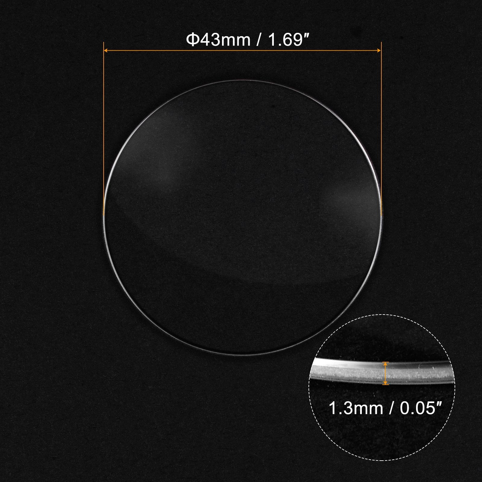Glass Watch Single Lens Round 43mm Dia 1.3mm Edge Thickness, Transparent