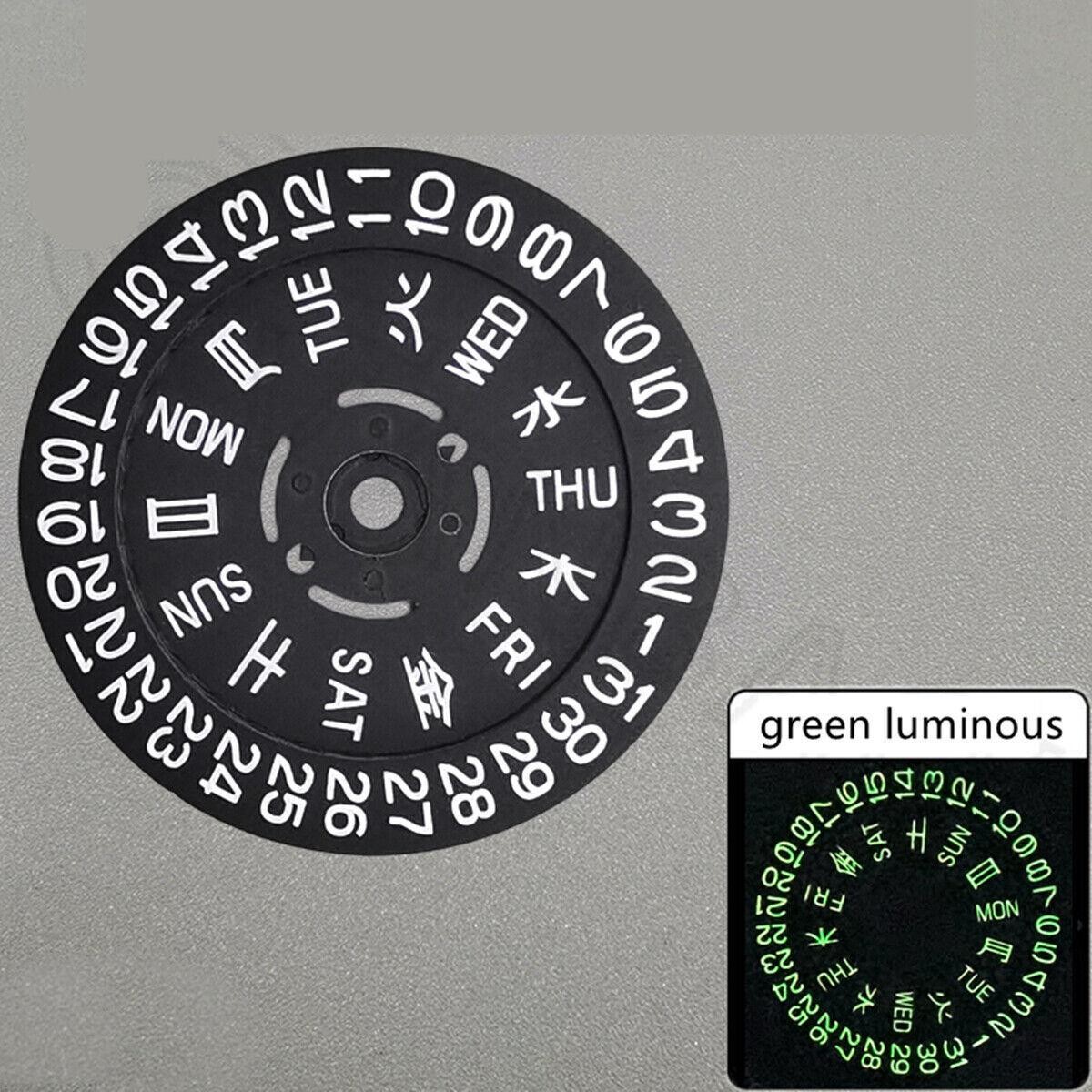 Green Lume Black Date Disk Wheel Week Wheel for Movement NH36 3.0 Position