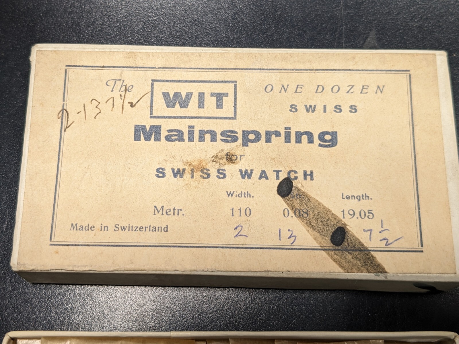 Box of 12 NOS WIT Mainsprings For Swiss Watches 2 x 13 x 7-1/2 – 110x.08×19.05