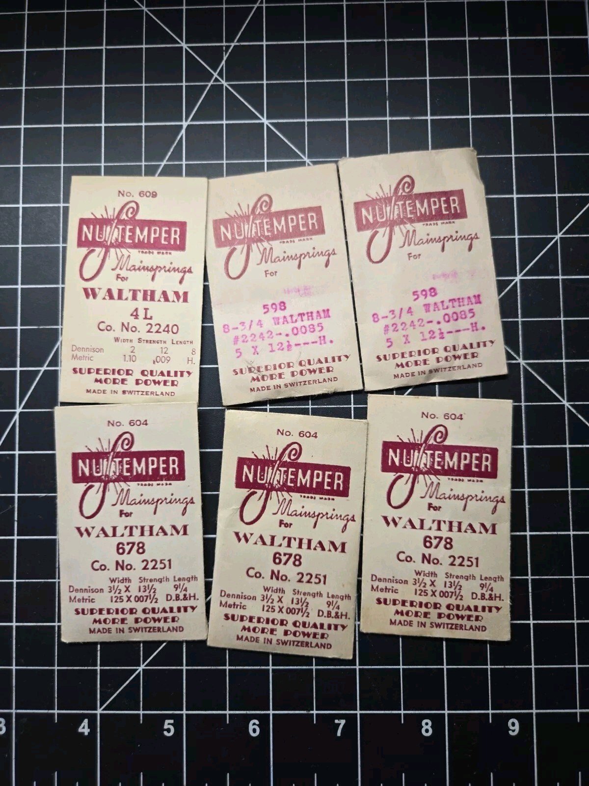 waltham pocket watch mainspring lot 2240 4l 598 2242 678 2252 vintage parts
