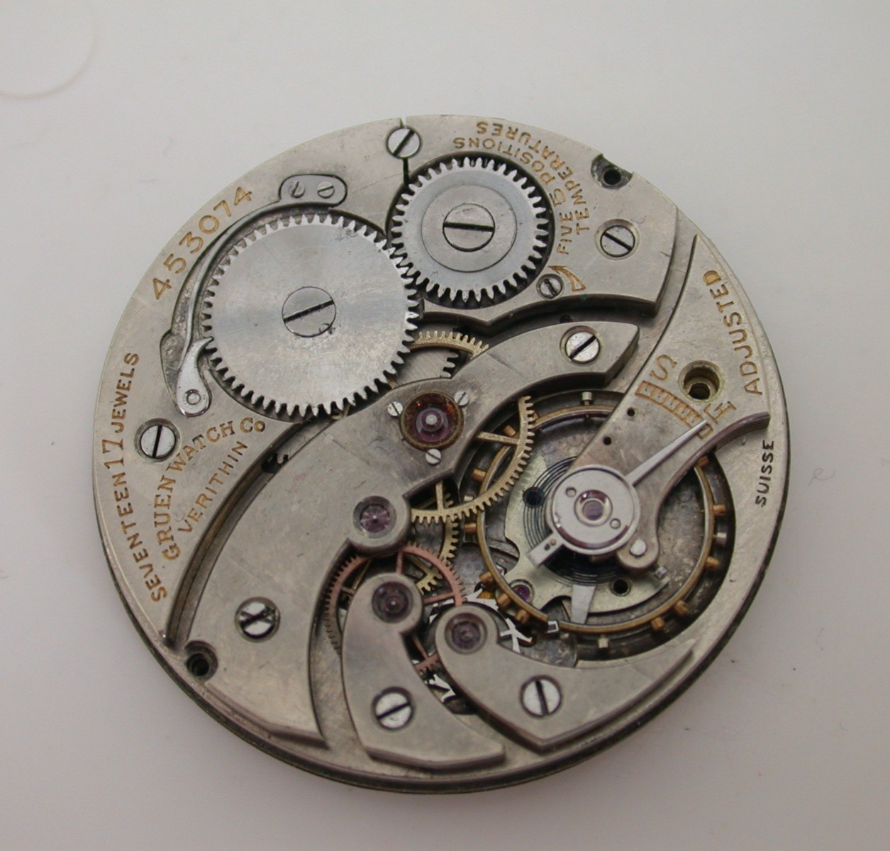 GRUEN VERITHIN, 17 JEWEL, SERIAL # 453074, 17 LIGNE MOVEMENT – 35MR22