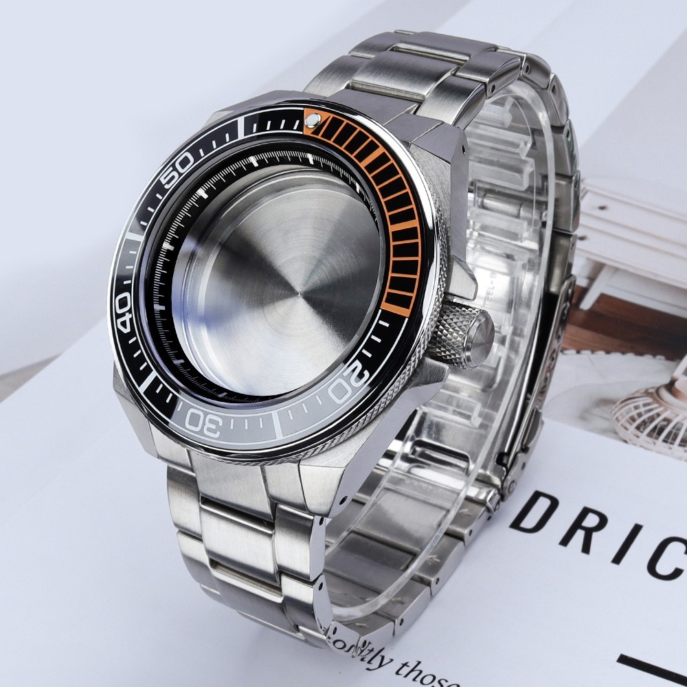 43.80mm Premium Steel Watch Case Sapphire Samurai Style For Seiko NH35 Movement