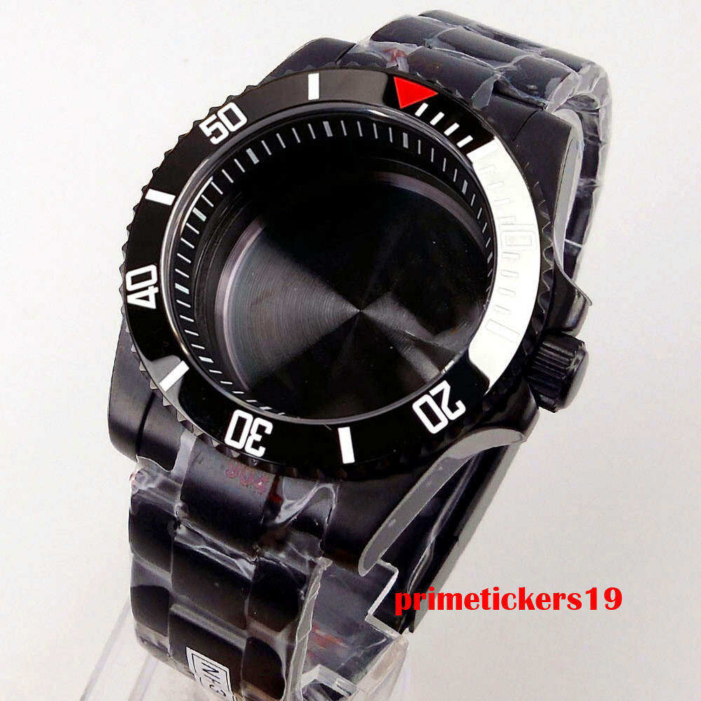 40mm Black Watch Case Chapter Ring Bracelet Sapphire Fit NH35 ETA2824 PT5000