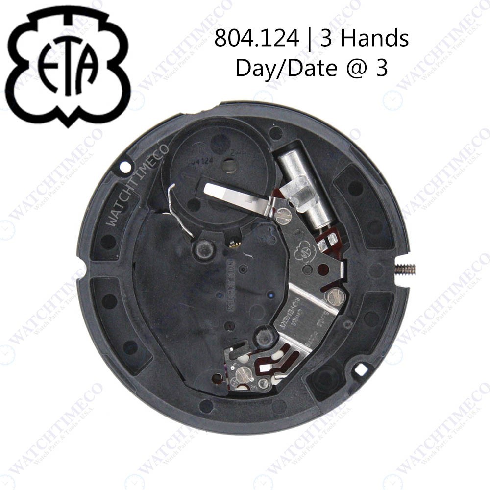 Genuine ETA 804.124 Watch Movement Swiss 3 Hands, Date/Day at 3